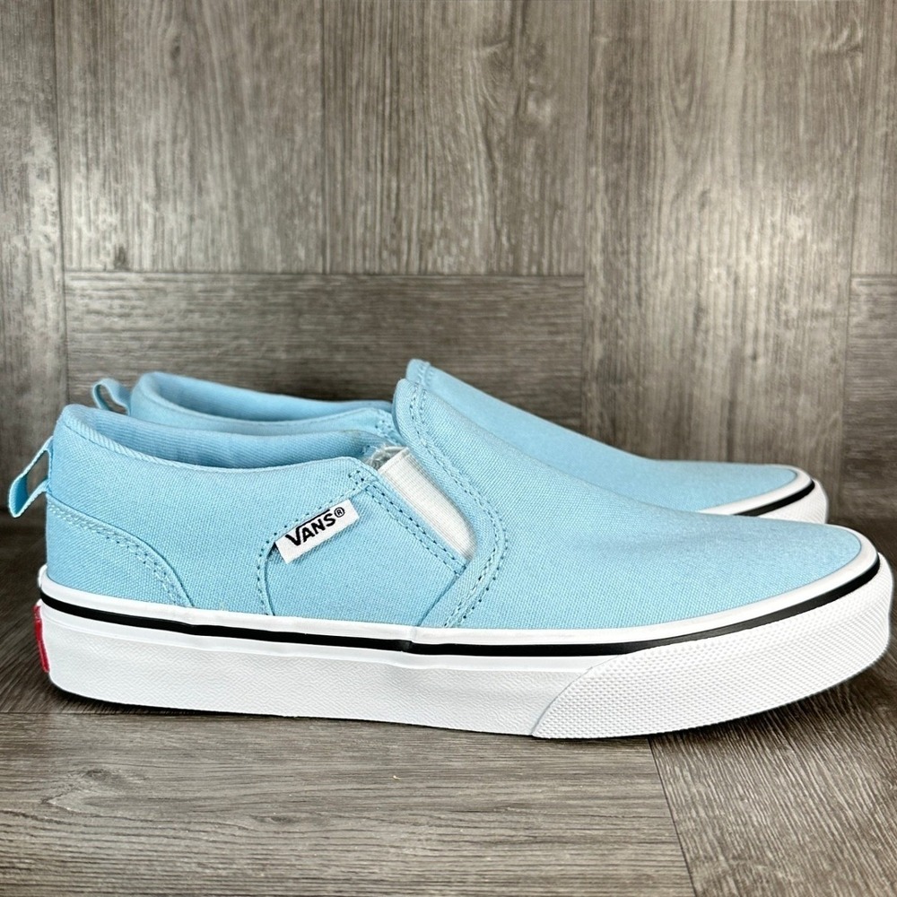 Vans Slip On Shoes Kids Size 11 Light Blue Canvas Classic Skate NEW 721356